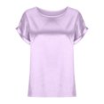 thumbnail image 3 of EQWLJWE Hauts d'Été pour Femmes Hauts pour Femmes Liquidation Mode T-Shirt d'Été pour Femme à Col Rond Uni à Manches Courtes Aguichant Blouse, 3 of 5