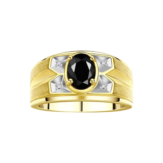 RYLOS Men's Rings 14K Yellow Gold Rings Classic Designer Style 8X6MM Oval Gemstone & Diamond Ring Onyx October Birthstone Rings For Men Size 8