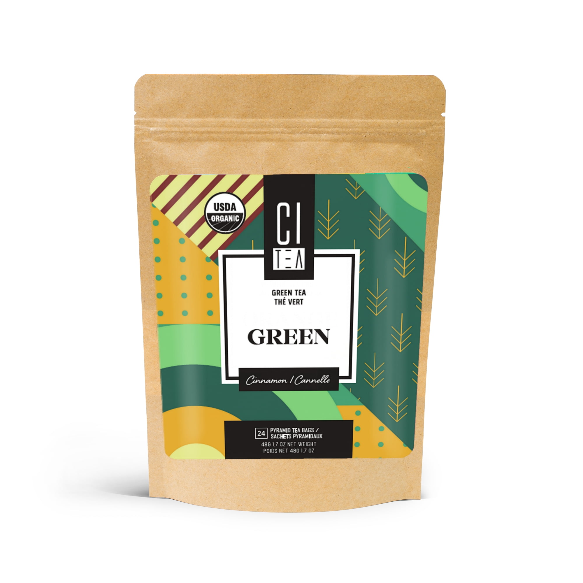 Green Tea with Cinnamon, Iced Tea / Hot Tea, Organic Green Tea in Pyramid Tea Bags - 24 Tea Bags x 2g - Citea