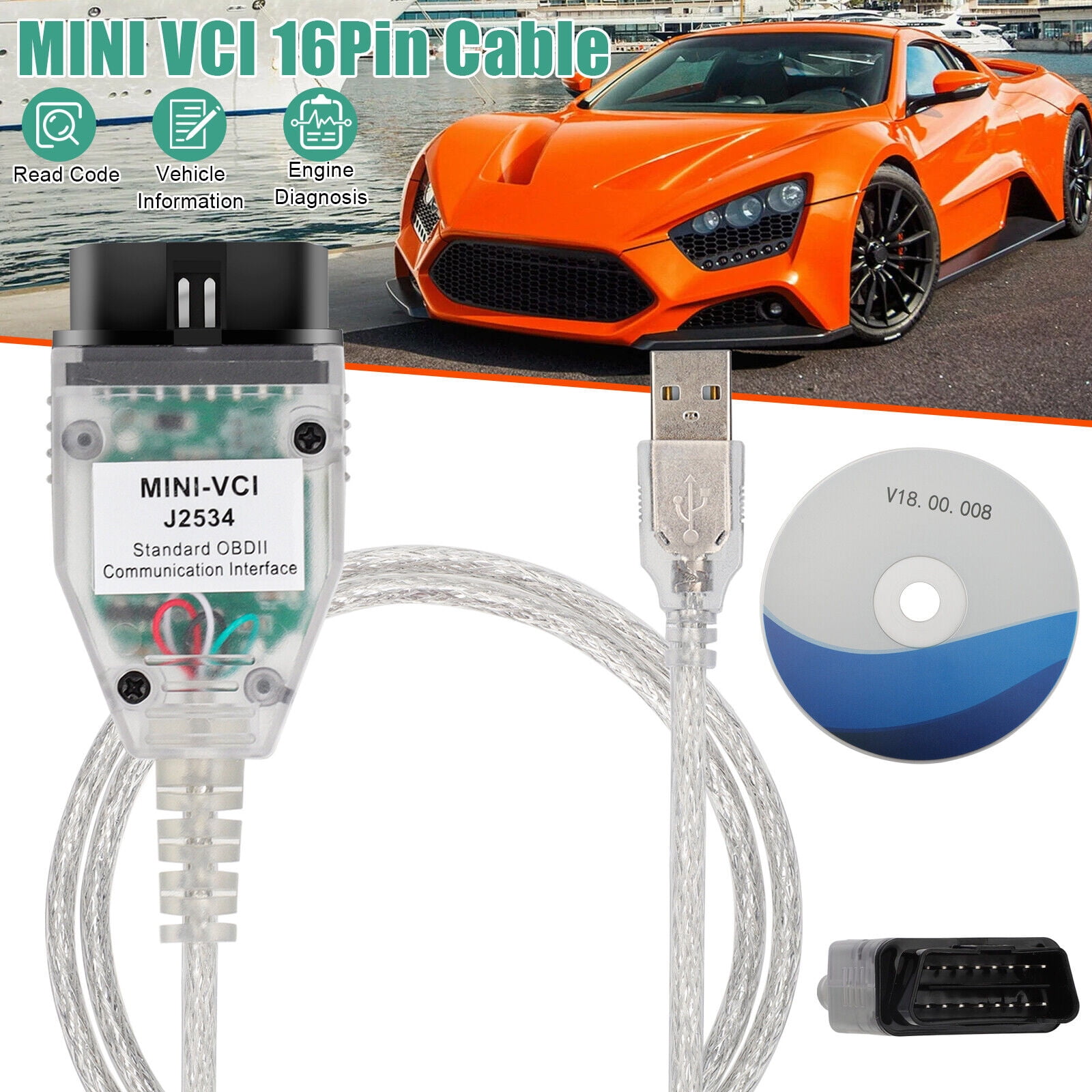 MINI VCI J2534 OBD2 Car Diagnostic Cable OBD2 Firmware V1.4.1 16