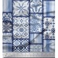 thumbnail image 1 of Soimoi Moss Georgette Fabric Paisley,Mandala & Quatrefoil Patchwork Printed Fabric 1 Yard 42 Inch Wide, 1 of 3