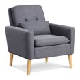 thumbnail image 1 of Gymax Chaise d'Appoint Moderne Mi-Siècle en Tissu de Lin avec Coussin Lombaire Gris, 1 of 8