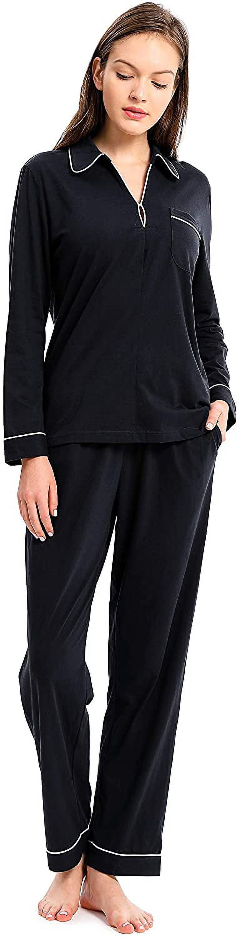 Ensemble de Pyjama pour Femmes 100 % Coton Pyjamas à Manches Longues Vêtements de Nuit et de Détente pour Femmes P-TG