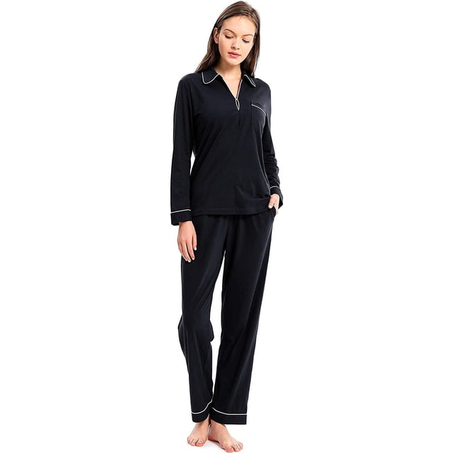 Ensemble de Pyjama pour Femmes 100 % Coton Pyjamas à Manches Longues Vêtements de Nuit et de Détente pour Femmes P-TG