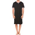 thumbnail image 1 of Men V-neck Long Sleeping Shirt, Solid Color Short Sleeve Split Hem Sleepwear, 1 of 7