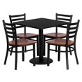 thumbnail image 1 of 30'' Square Black Laminate Table Set with 4 Ladder Back Metal Chairs - Cherry Wood Seat, 1 of 4