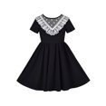 thumbnail image 1 of Robe Fille Noire Vintage Dentelle Dos Ouvert École Manches Courtes Robe Évasée 5 Ans, 1 of 6