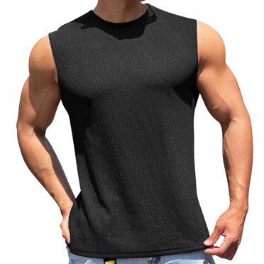 BADHUB Débardeurs pour Hommes Textures en Solde Col Rond Sans Manches pour Entraînement Gym Été Noir TTG