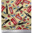 thumbnail image 1 of Soimoi Poly Georgette Fabric Bus,Telephone Booth & London Clock Tower Architectural Print Sewing Fabric Yard 42 Inch Wide, 1 of 3