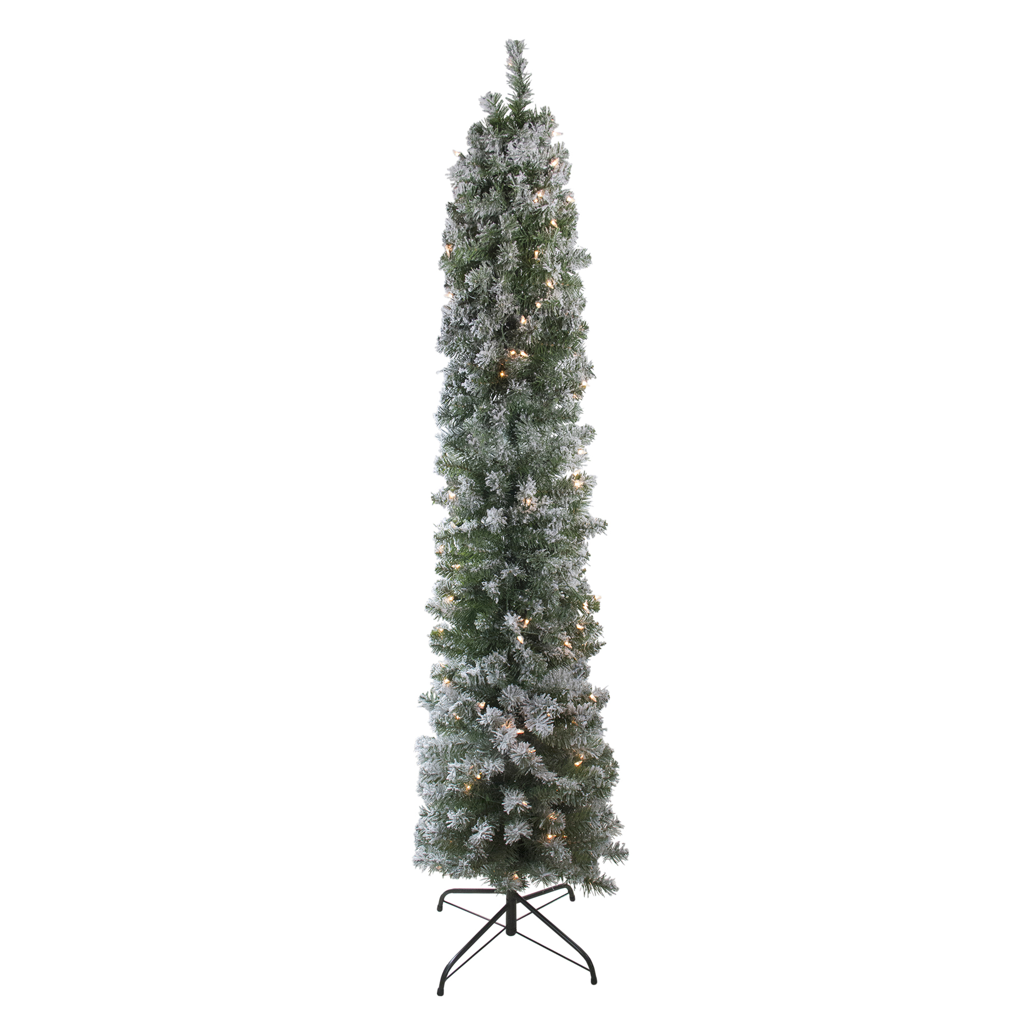Northlight Pre-Lit Flocked Pencil Green Pine Artificial Christmas Tree - 6' - Clear Lights