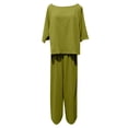 thumbnail image 4 of Womens Pants Suit Round Neck Short Sleeve Solid Color Tops Wide Leg Pants Ladies Summer Casual Pants Set, 4 of 4