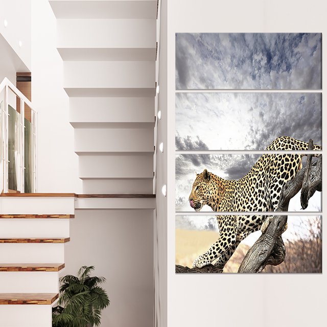 Leopard on Tree under Cloudy Sky - African Wall Art Print