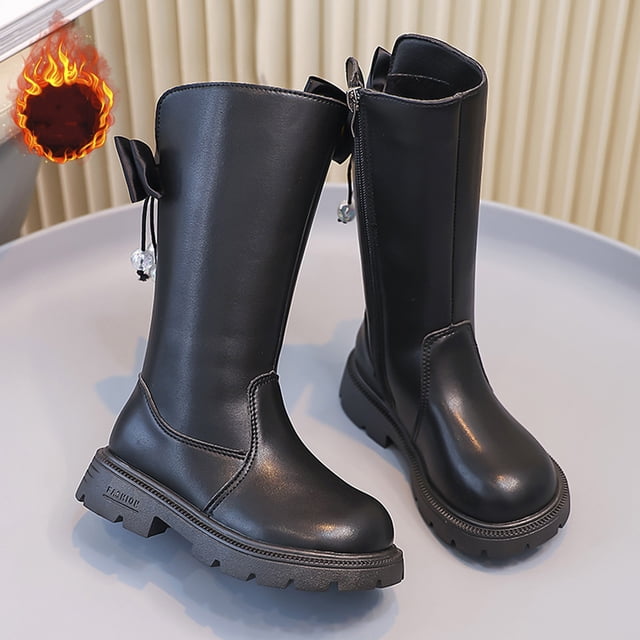 Elvqul Girls Boots,Shoes for Girls,Winter Zipper Riding Boot Faux Leather Size 9.5 Girls