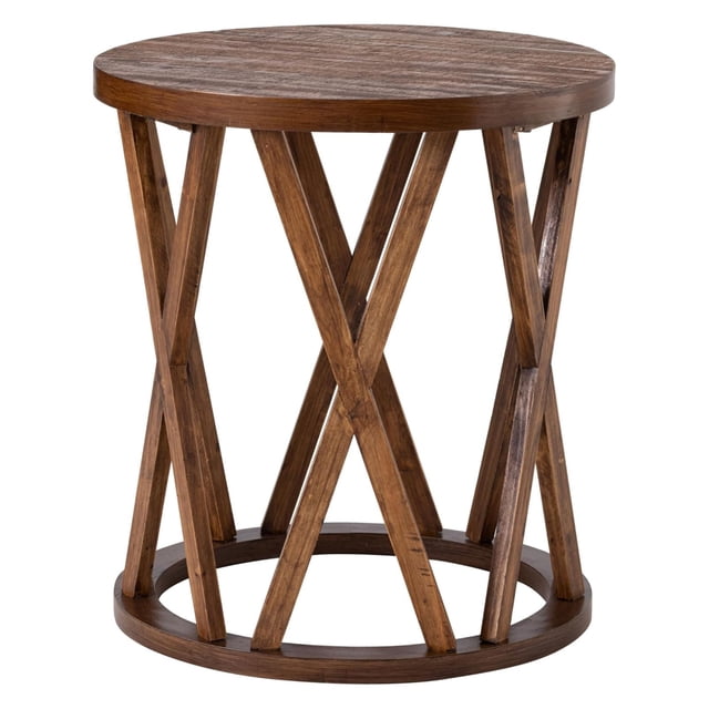 COZAYH Table d'Appoint Style Ferme, Table d'Appoint Ronde Rustique avec Pattes à Motifs en X, Brun