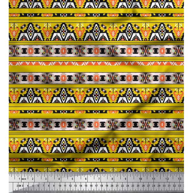 Soimoi Polyester Crepe Fabric Aztec Southwestern Decor Fabric Printed Yard 42 Inch Wide