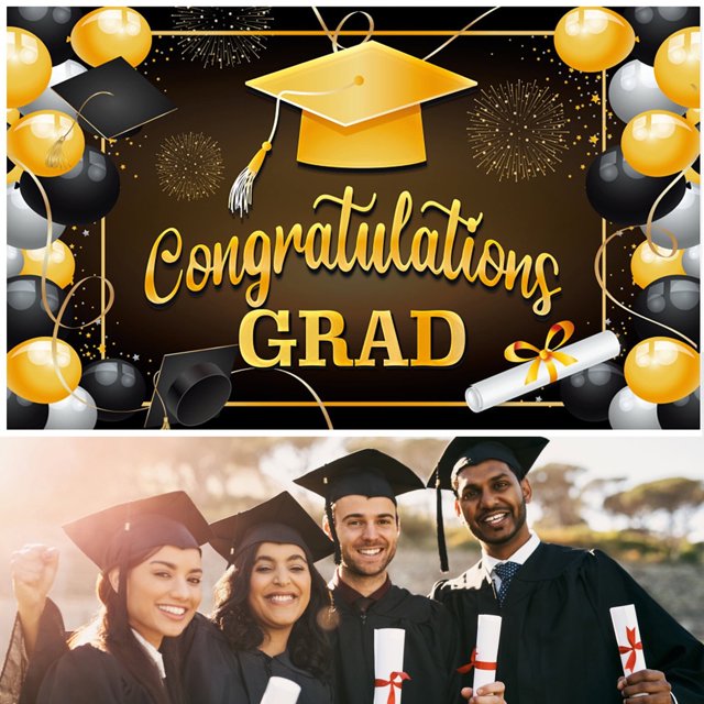 ⚡ Big Sale ! EXtraLarge Congrats Grad Banner 180x110 Cm | Graduation Party Decorations 2023 Black And Gold | Graduation Banner 2023 | Graduation Decorations Class Of 2023 | Red 2023 Graduatio