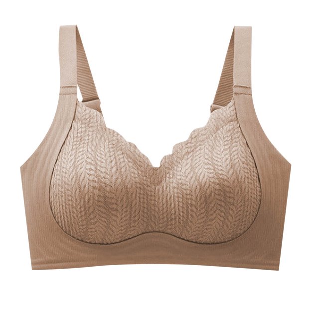 VEKDONE Woman's Embroidery Back Buckle Thin Style Ventilate Bra Without Steel Rim Khaki XXL