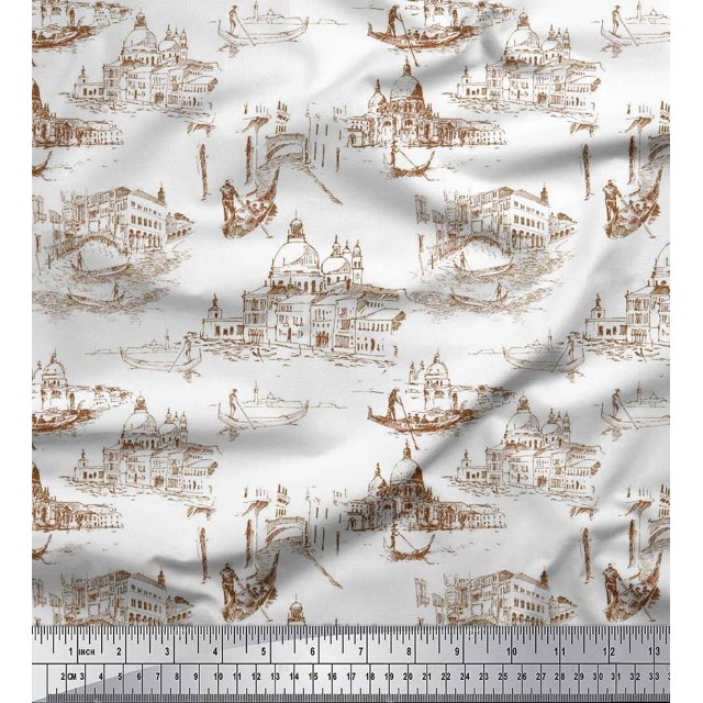 Soimoi Poly Georgette Fabric Yacht & Architecture Structure Architectural Print Fabric by The Yard 52 Inch Wide