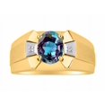 thumbnail image 1 of RYLOS Men's Rings 14K Yellow Gold Rings Classic Designer  9X7MM Oval Gemstone &  Diamond Ring Alexandrite June Birthstone Ring Size 9, 1 of 7