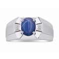 thumbnail image 1 of RYLOS Men's Rings Sterling Silver Rings Classic Designer  9X7MM Gemstone & Diamond Ring Blue Star Sapphire September Birthstone Ring Size 13, 1 of 7
