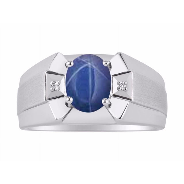 RYLOS Men's Rings Sterling Silver Rings Classic Designer 9X7MM Gemstone & Diamond Ring Blue Star Sapphire September Birthstone Ring Size 13
