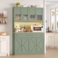 thumbnail image 1 of Homfa 71" Tall Kitchen Pantry Cabinet with LED Lights & Charging Station, MDF Freestanding Storage Cupboard with 8 Doors 2 Drawers, Buffet Cabinet with Storage for Dining Living Room, Green, 1 of 7