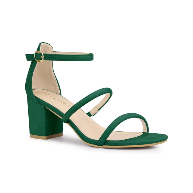 BLISSFUL STEP Women's Open Toe Strappy Block Heel Sandals Green 7