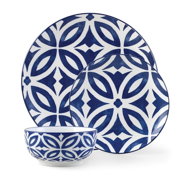 Mainstays Glazed Blue pattern Stoneware Dinnerware Set, 12-Pieces