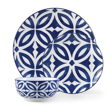 Mainstays Glazed Blue pattern Stoneware Dinnerware Set, 12-Pieces