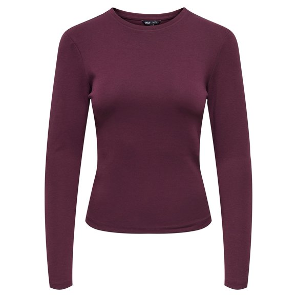 ONLY Women's Long-Sleeved Shirt - ONLRILEY O-NECK TOP, Long Sleeve, Round Neck, Cotton Stretch Dark red M (Medium)