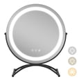 thumbnail image 2 of Gymax Miroir de Maquillage Rond 16 Pieds' avec 3 Couleurs de Lumières à Intensité Réglable et Fonction Mémoire Noir, 2 of 10
