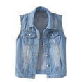 thumbnail image 1 of XZNGL Veste en Denim Femme Manteaux de Printemps et d'Automne Unie Sans Manches Veste en Denim Manteau, 1 of 4