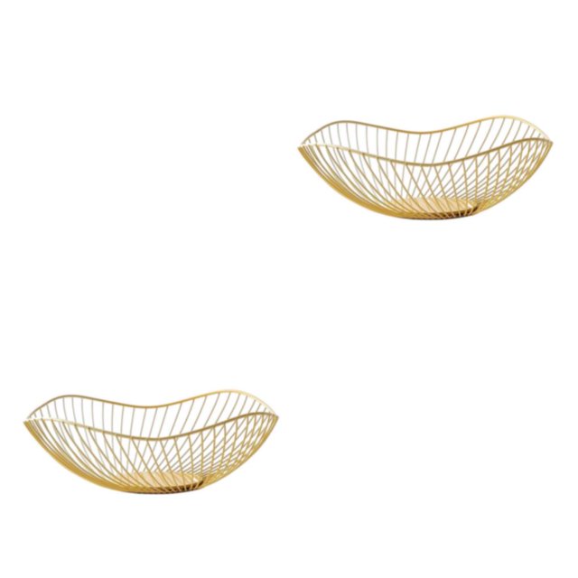 kurtrusly Sturdy And Durable Metal Fruit Baskets Large Capacity Open Wire Exquisite Appearance Wide gold Oblique small 2Set