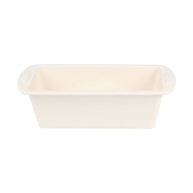 Meitianfacai Silicone Loaf Pan, a non-stick and easy-to-release rectangular silicone mini cake pan for baking bread. Made of BPA-free food-grade silicone, this flexible pan measures 7.7 x 3.7 x 2.2 inches (19.5 x 9.5 x 5.5 cm). It is heat resistant from -40°F to 446°F (-40°C to 230°C) and safe for use in microwaves, ovens, refrigerators, freezers, and dishwashers. The beige pan features a smooth surface for easy bread release and is suitable for baking bread, meat rolls, brownies, and cakes.