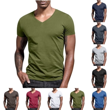Txeol Vacation Sale Basic V Neck Tees for Men Slim Fit Short Sleeve Muscle Shirts Casual Solid Color Classic Workout Beach Tshirt,Black,M