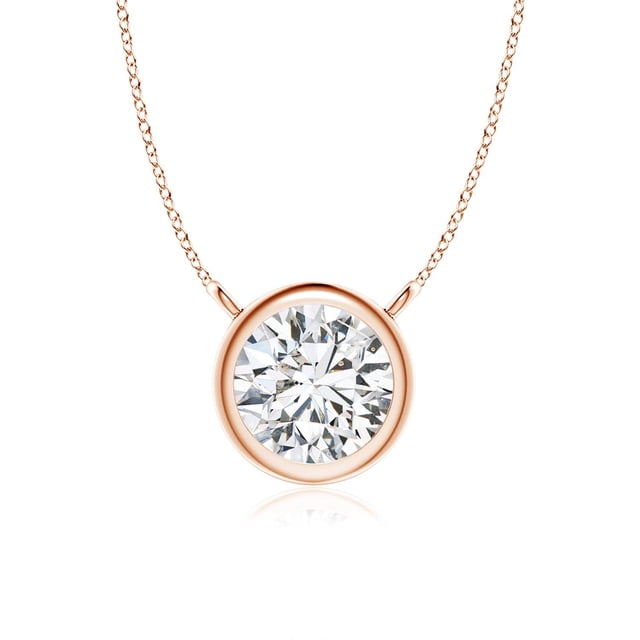 Angara Collier en Diamant Naturel - Collier Solitaire en Diamant Rond Serti Clos en Or Rose 14 K pour Femmes