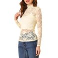 thumbnail image 4 of INSPIRE CHIC Haut Transparent pour Femme à Manches Longues Col Roulé Blouse en Dentelle Florale Transparente TP Beige, 4 of 7