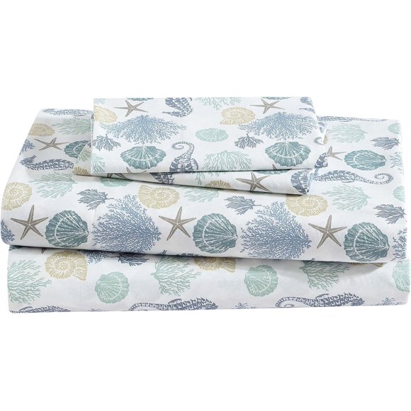 Beatrice Home Fashions Coastal Print Microfiber Sheet Set, Soft, Comfy, 12" Deep Pockets, King, Briella