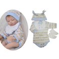thumbnail image 4 of Striped Rompers Bib Hat Socks Clothes for 17-18inch Baby Boy Girl Dolls, 4 of 7