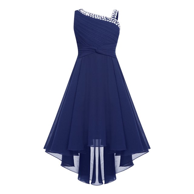 Doomiva Robe d'Été Sans Manches à Sequins pour Fille, une Épaule, Robe de Demoiselle d'Honneur Formelle Bleu Marine 10