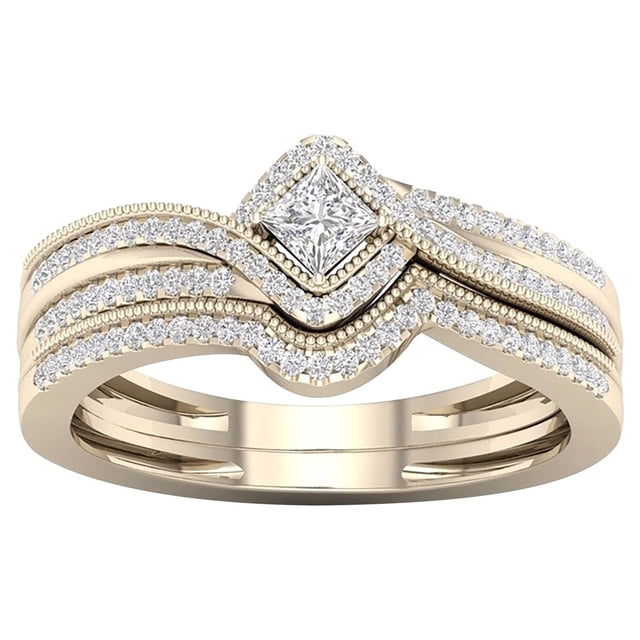 XZNGL Bagues pour Femmes Ensemble de Bagues en Strass pour Femmes 2 Pcs Bagues Empilables Fiançailles Mariage