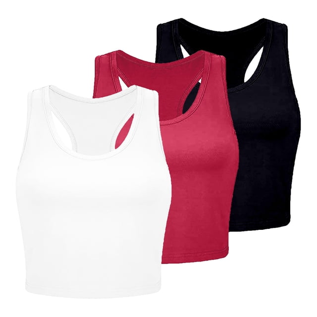 HBFAGFB Lightweight Tank Tops Womens 3 Piece Seamless Workout Shirts Simple Undershirt Light Blue Size L