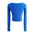 thumbnail image 4 of Faithtur Femmes Chemise Courte Manches Longues Profond Col Rond Solide Couleur Tricot Crop Tops Rue Casual Parti Rue Printemps Tops, 4 of 9