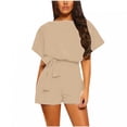 thumbnail image 1 of TIMIFIS Women's Summer Jumpsuit Belted Keyhole Back Short Sleeve Solid Color Jumpsuit on, 1 of 6
