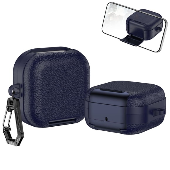 Leather Shockproof Case for Samsung Galaxy Buds 4 / Buds 4 Pro Wireless Earbuds with Phone Stand & Carabiner, Full Body Protective Cover