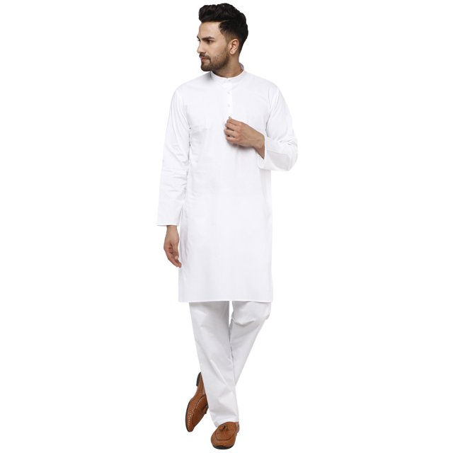 SKAVIJ Ensemble Kurta Pyjama Homme Coton Manches Longues Soirée Yoga White S