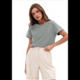 thumbnail image 1 of T-shirts à Manches Courtes Surdimensionnés pour Femmes, Col Rond, Coupe Ample, T-Shirt d'Entraînement, Hauts d'Été Décontractés, Coton, Gris Brouillard Cendré, 4TG, 1 of 8