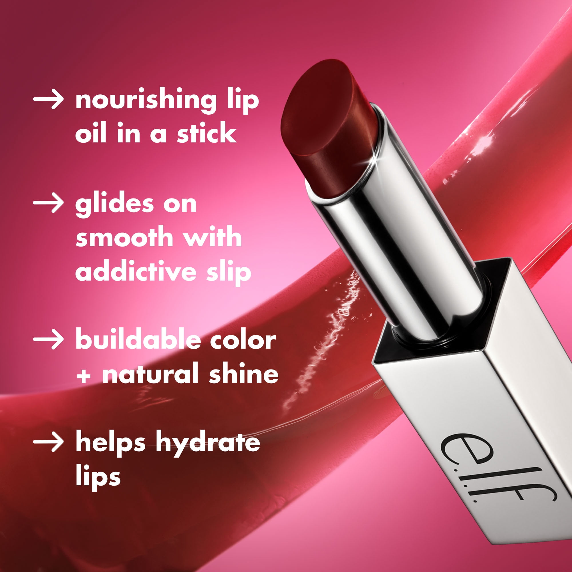 e.l.f. Cosmetics Glow Reviver Lip Oil Stick, Pink-Me Energy, 3.4 g