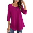 thumbnail image 1 of FAIWAD Oversized Tshirts for Women 3/4 Sleeve Button Decor Tops Cute Round Neck Basic Business Tees Blouses, 1 of 4