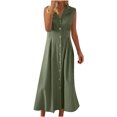 thumbnail image 2 of Ovzne Robes Grande Taille pour Femmes aux Courbes Robe Femme Été Coton et Lin Couleur Unie Décontractée Col Rabattu Sans Manches Robe à Boutons Robe Grande Taille Liquidation, 2 of 6